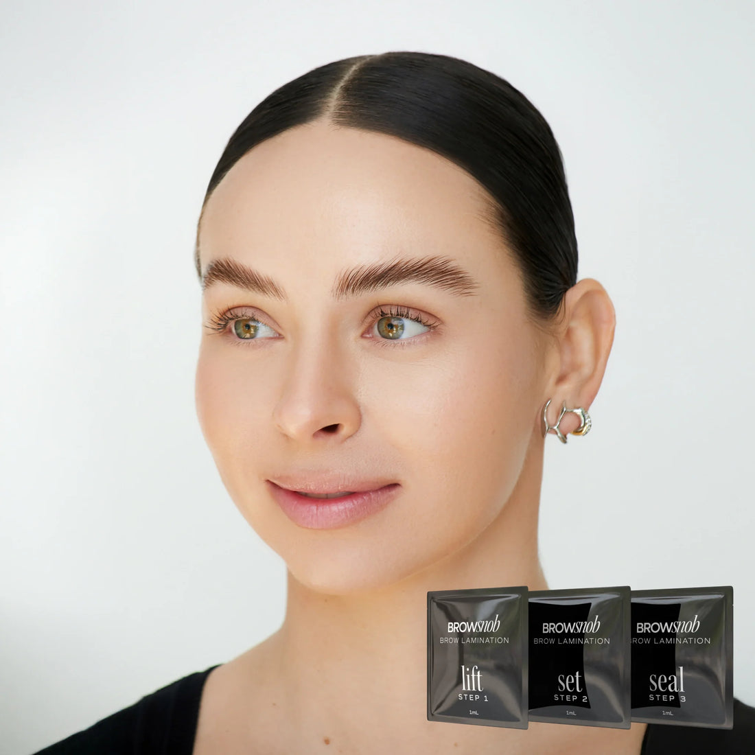 Fluffy, lifted brows achieved using the Brow Snob Pro Lamination Kit.